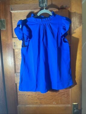 Royal Blue Ruffle Sleeve Blouse